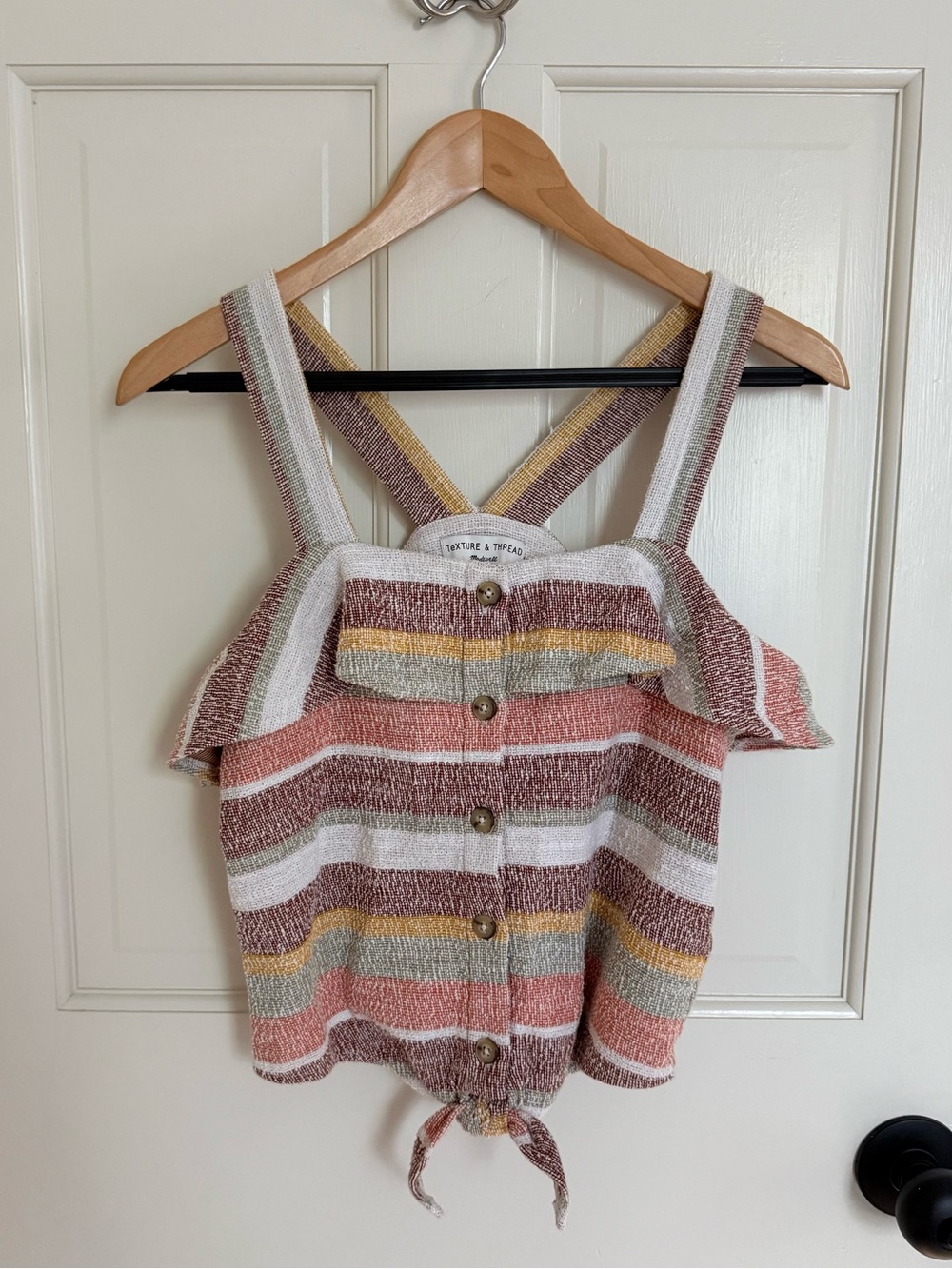 Madewell Textured Stripe Button-Front Tie-Hem Tank Top